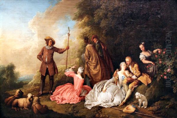 Elegant Group in the Open Oil Painting by Christian Wilhelm Ernst Dietrich