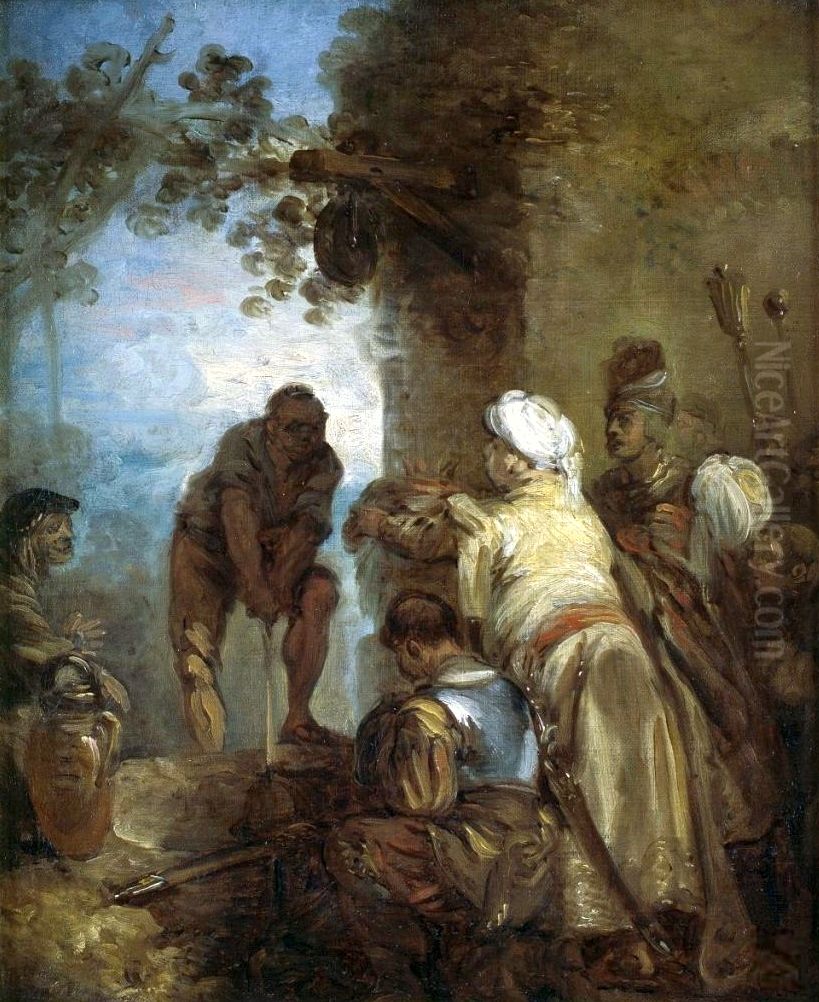 Crown being offered to Piast. Oil Painting by Jean-Pierre Norblin De La Gourdaine