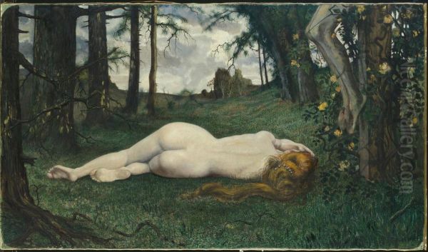 Maria Magdalena zu Fussen des Gekreuzigten Oil Painting by Carl Strathmann