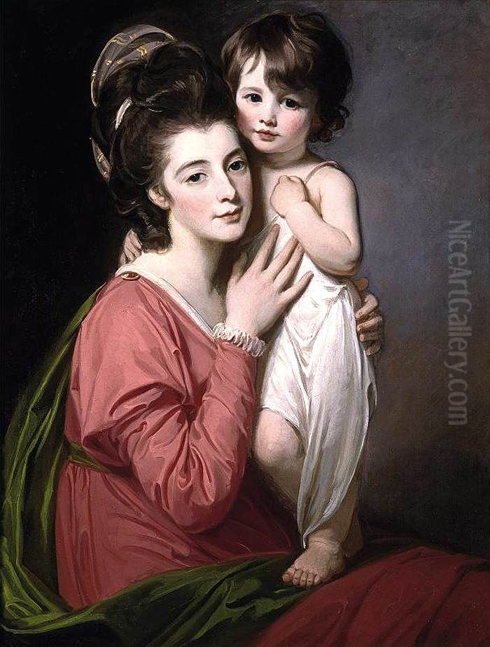 Portrait of Mrs Henrietta Morris and Her Son John Oil Painting by George Romney