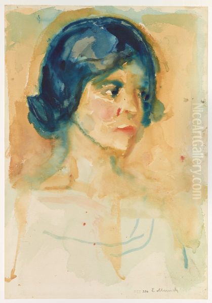 Female Head Oil Painting by Edvard Munch