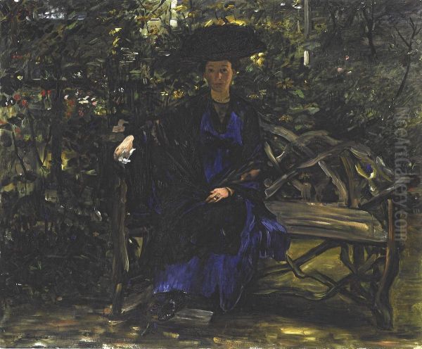 Else Kaumann auf der Gartenbank Oil Painting by Lovis Corinth