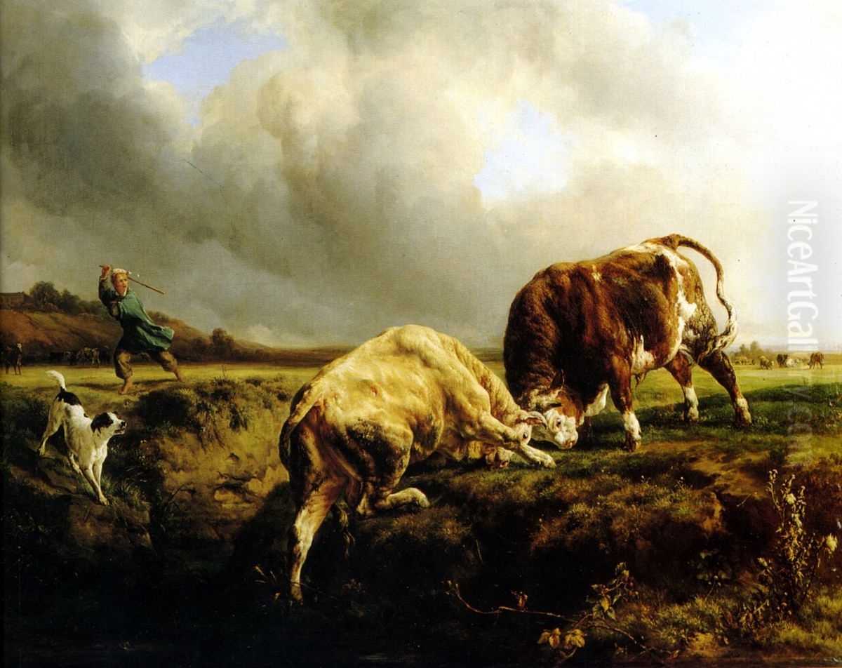 A Bull Fight Oil Painting by Jacques Raymond Brascassat