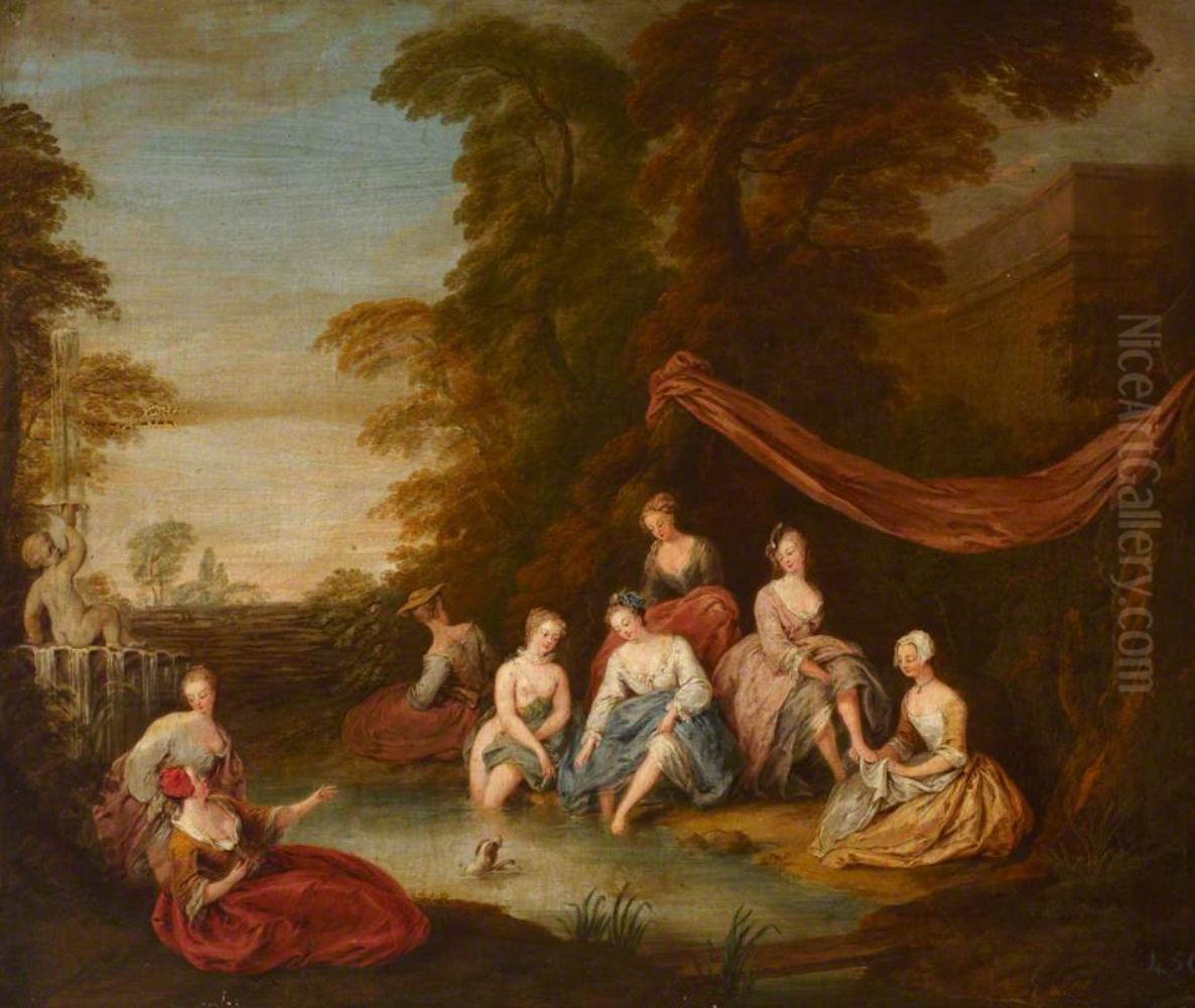 Park Scene, Ladies Bathing Oil Painting by Josef Frans Nollekens