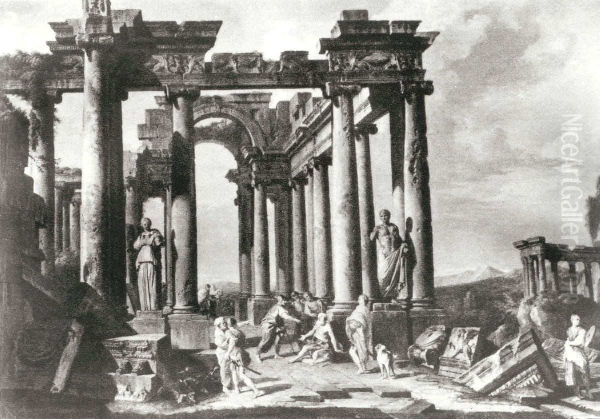 The Discovery of Belisarius among ancient ruins. Oil Painting by Giovanni Paolo Panini