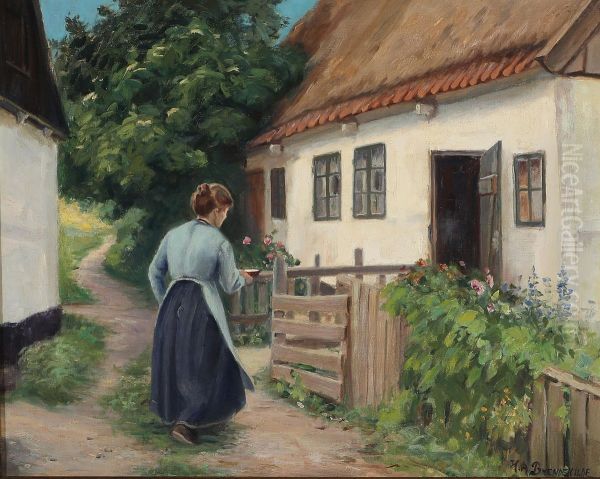 Sypigens hus i Lille Naestved. Oil Painting by H. A. Brendekilde