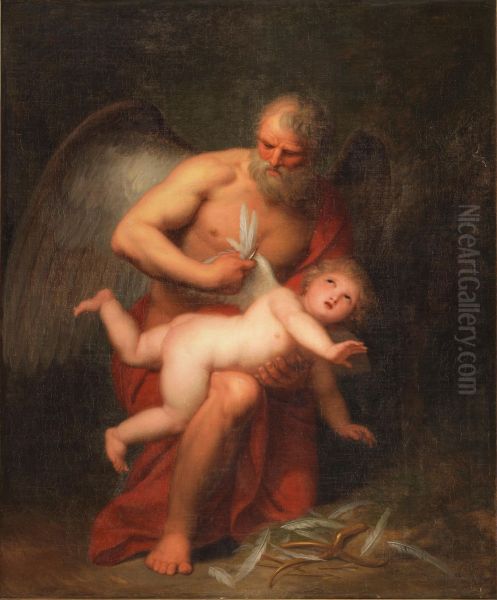 Time clipping Cupid's wings Oil Painting by Andries Cornelis Lens