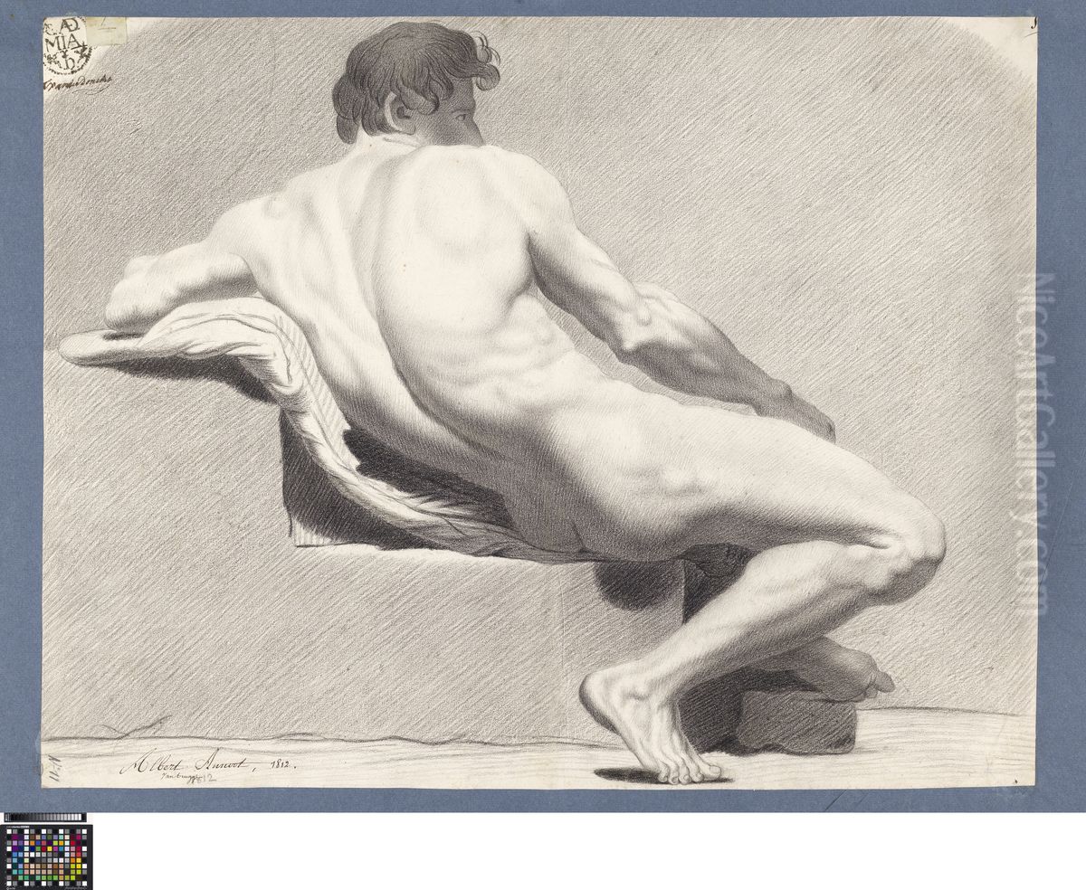 seated male nude, seen from behind Oil Painting by Albert Annoot