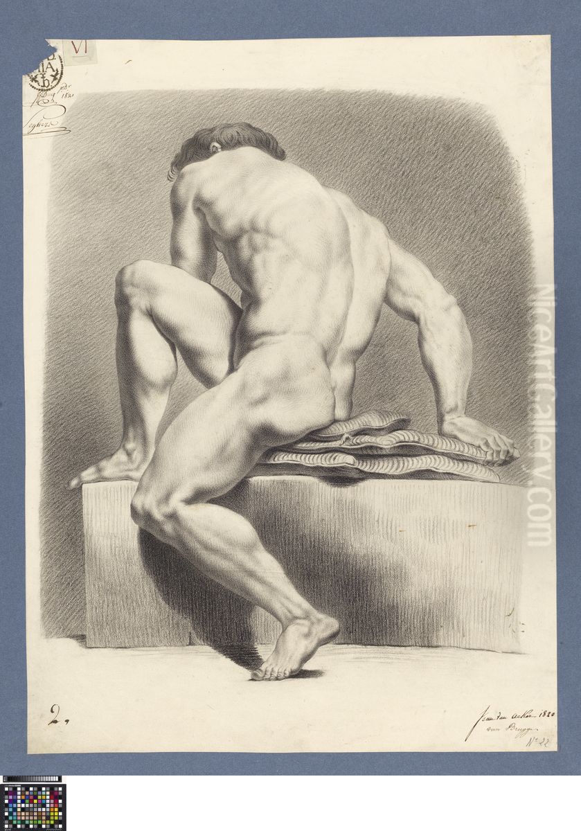 seated male nude, seen from behind Oil Painting by Johannes Baptista van Acker