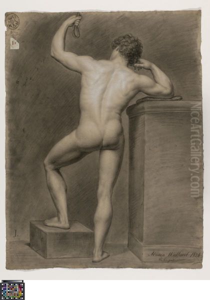 standing male nude, seen from behind Oil Painting by Adrianus Wulffaert