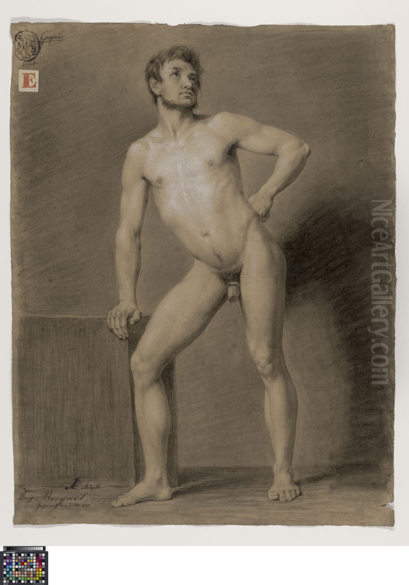 standing male nude Oil Painting by Henry Jean Becquet