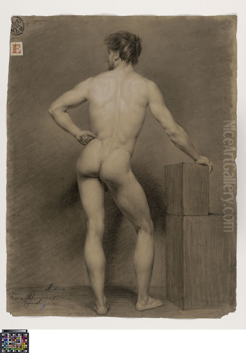 standing male nude, seen from behind Oil Painting by Henry Jean Becquet