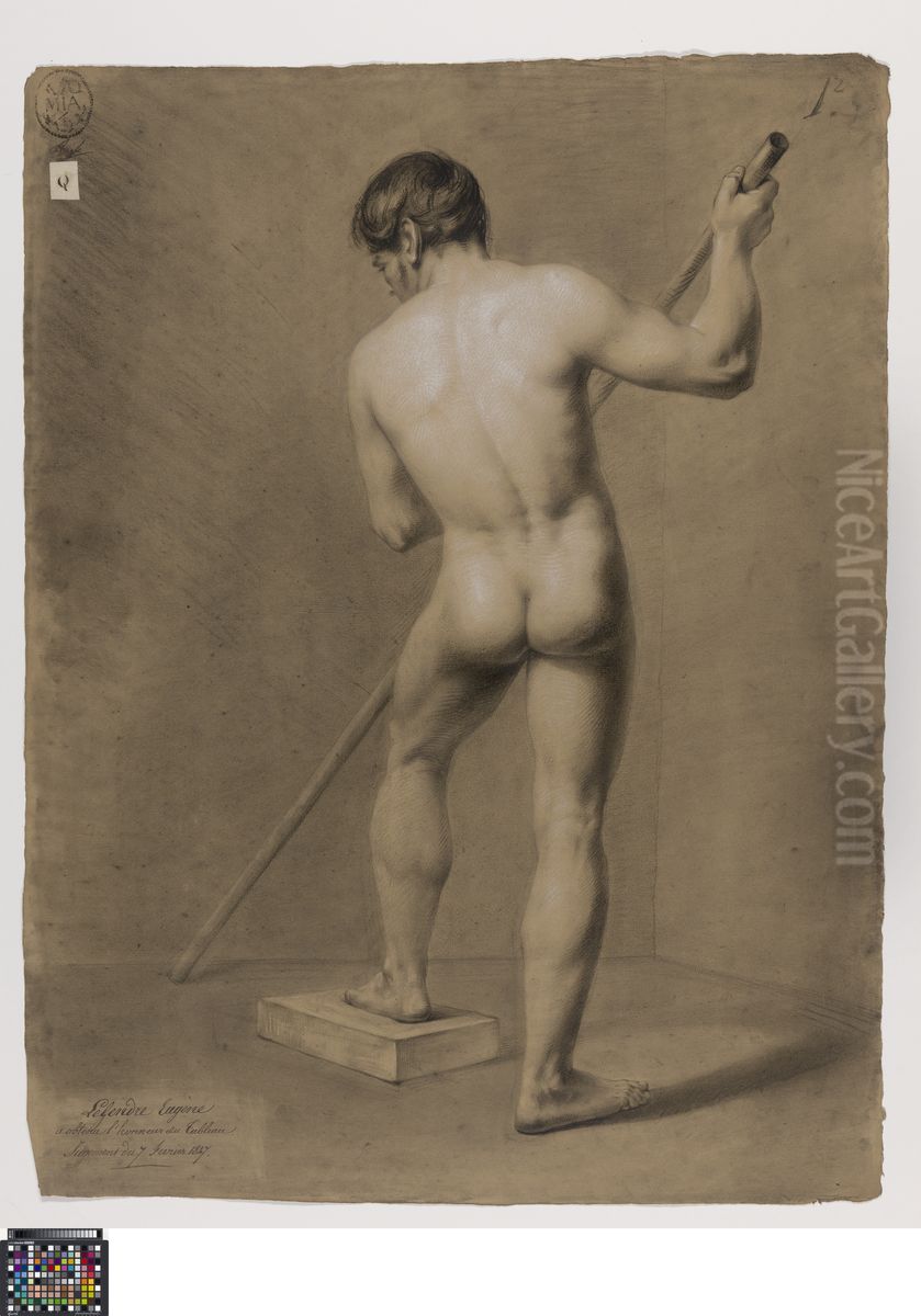 standing male nude, seen from behind Oil Painting by Eugene Charles Legendre