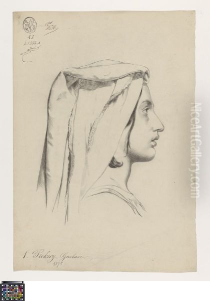 head of a woman with headscarf Oil Painting by Gustaaf Pickery