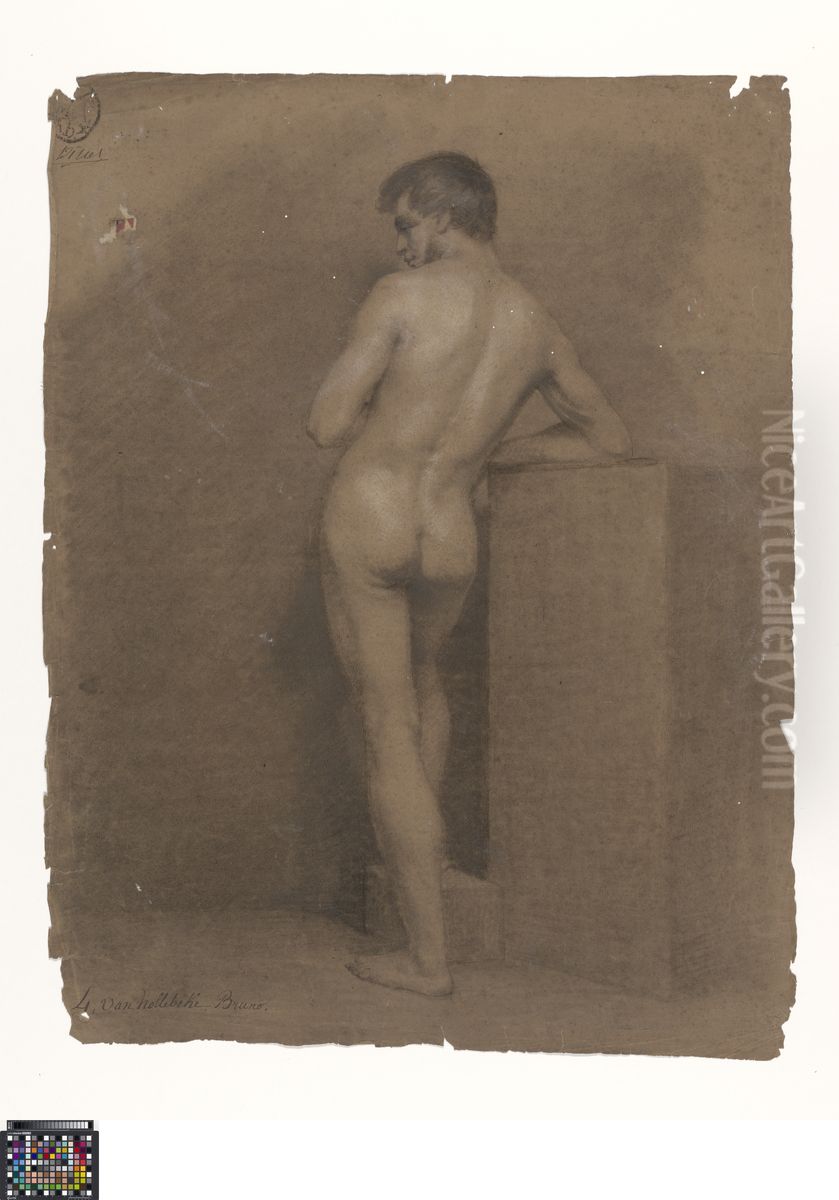 standing male nude, seen from behind Oil Painting by Bruno Van Hollebeke