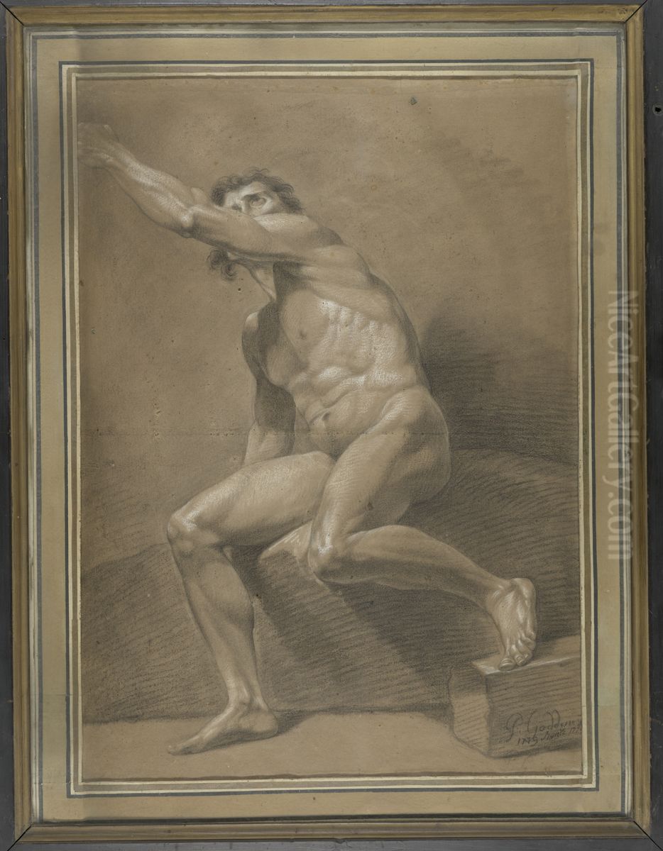 seated male nude Oil Painting by Pieter Goddyn