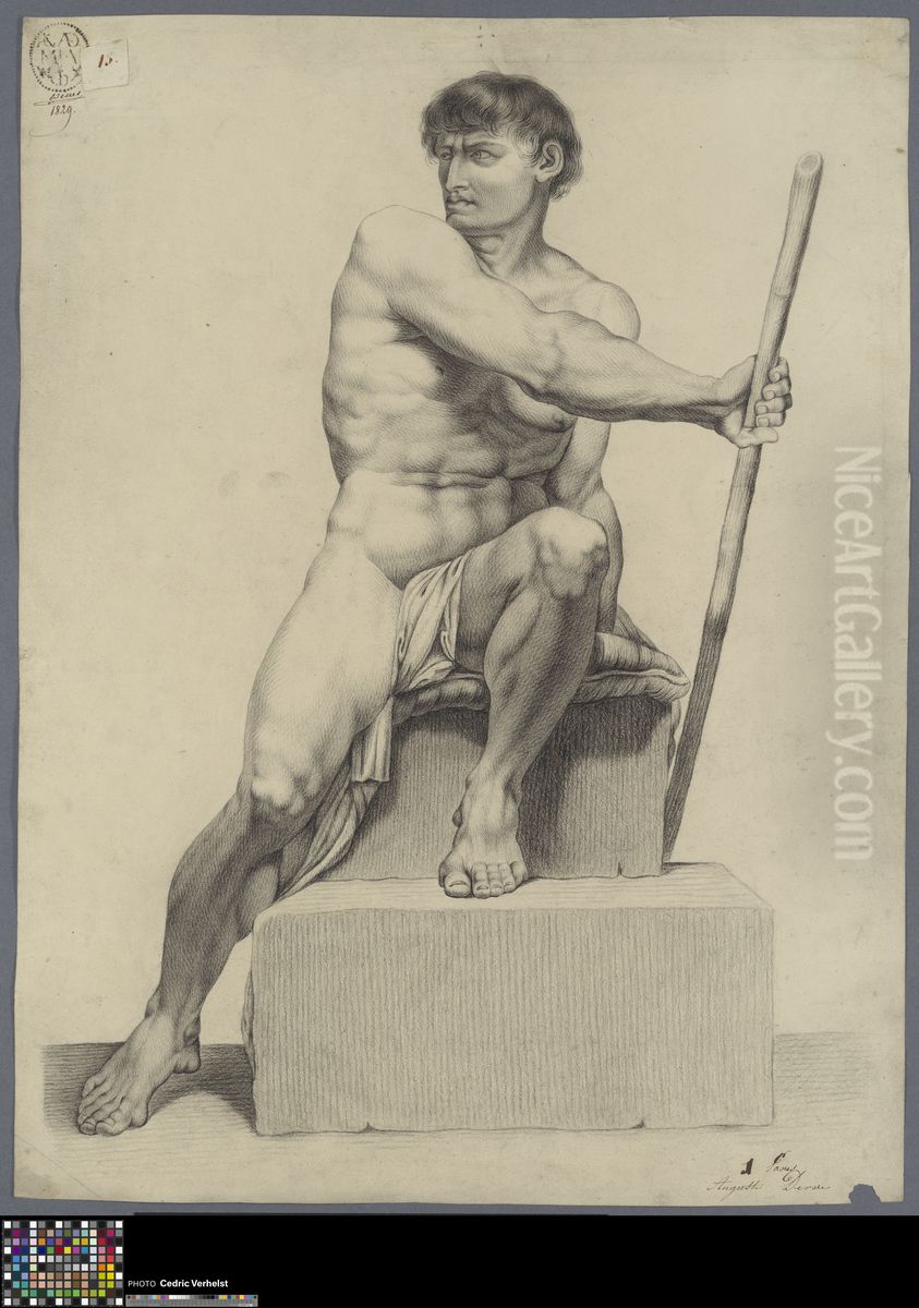 seated male nude Oil Painting by Auguste Derre
