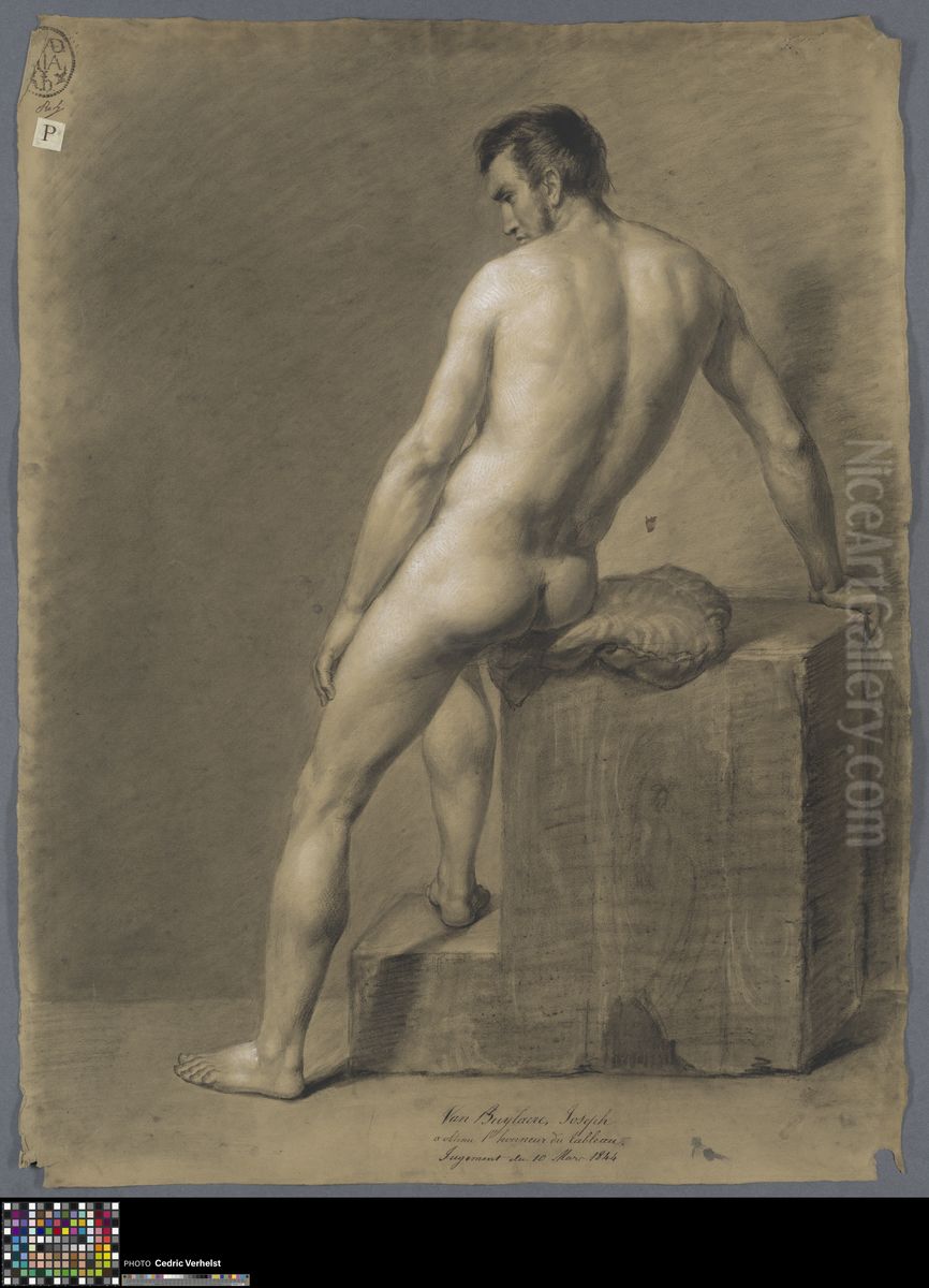 seated male nude, seen from behind Oil Painting by Joseph van Buylaere