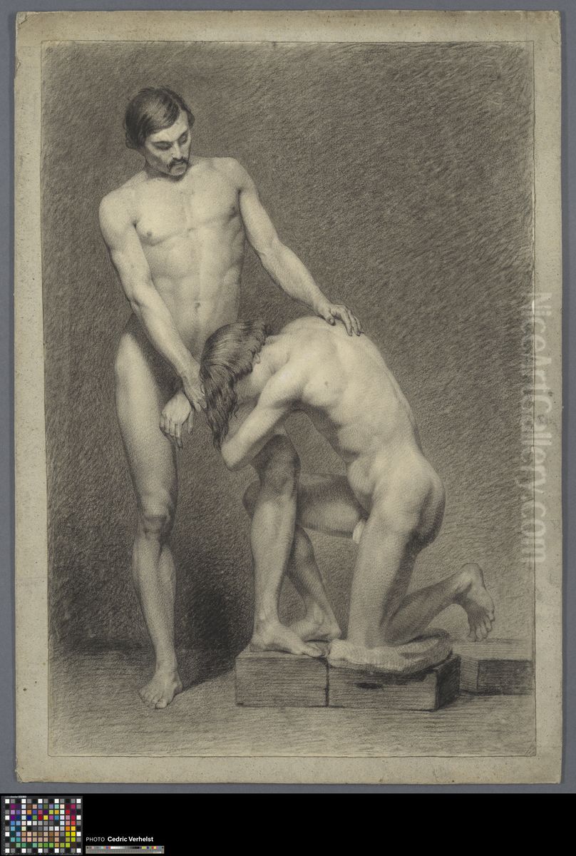 kneeling and standing male nude Oil Painting by Musea Brugge