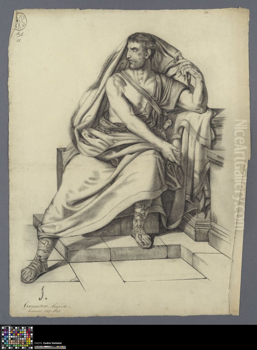 seated man with a sword Oil Painting by Auguste Tramaseur