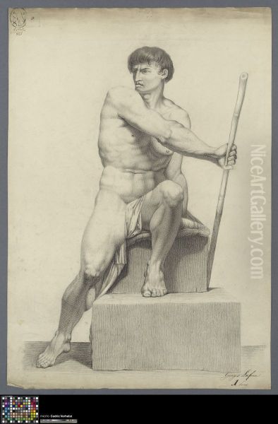 seated male nude Oil Painting by Georges Laforce