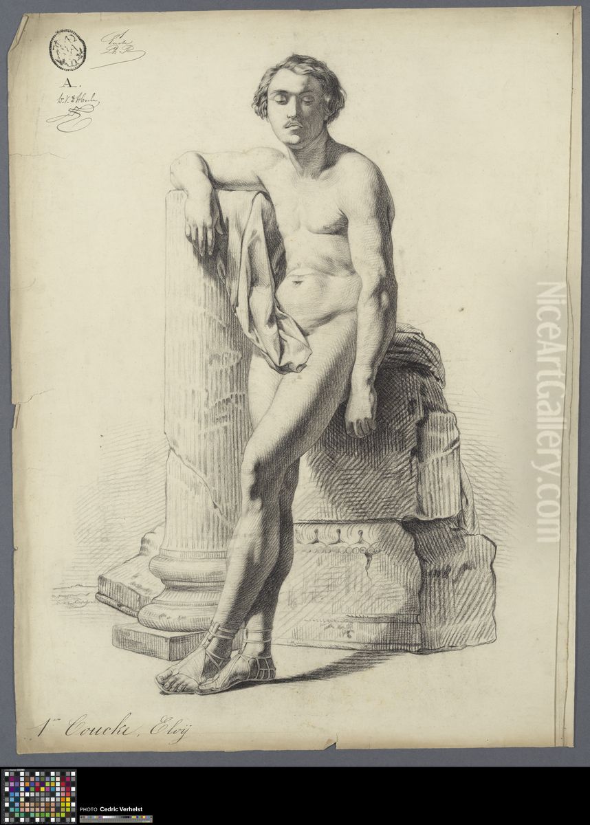 standing male nude Oil Painting by Eloi Coucke