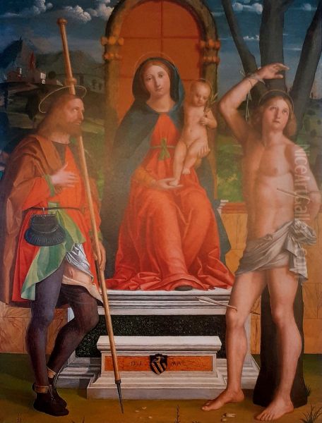 Madonna con il Bambino e i santi Rocco e Sebastiano Oil Painting by Girolamo dai Libri