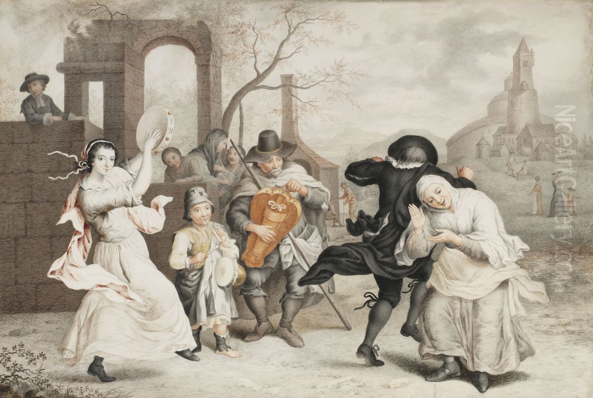 The dance to the old player Oil Painting by Jacques-Albert Senave