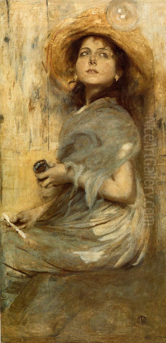 The soap bubble Oil Painting by Ettore Tito