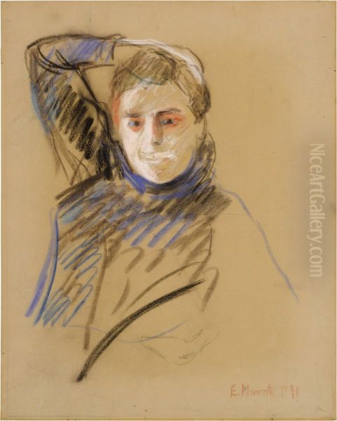 Portrait of Woman with Arm Over her Head Oil Painting by Edvard Munch