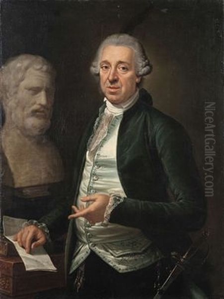 Portrait of Domenico de Angelis with the bust of Bias of Priene Oil Painting by Pietro Labruzzi