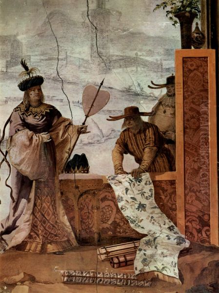 Fresken in der Villa Vallmarana, Vicenca, Szene: Chinesischer Stoffhandler Oil Painting by Giovanni Domenico Tiepolo