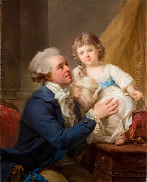 Portret Michala Jerzego Mniszcha z corka Elzbieta i psem Kiopkiem Oil Painting by Marcello Bacciarelli
