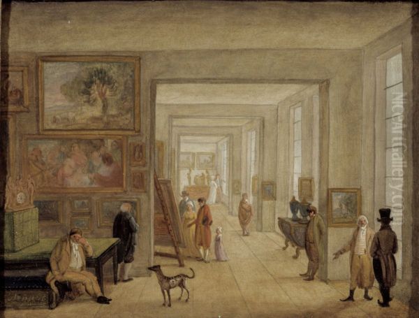 Sales rooms at the Elysee Palace in 1797 Oil Painting by Jacques-Albert Senave