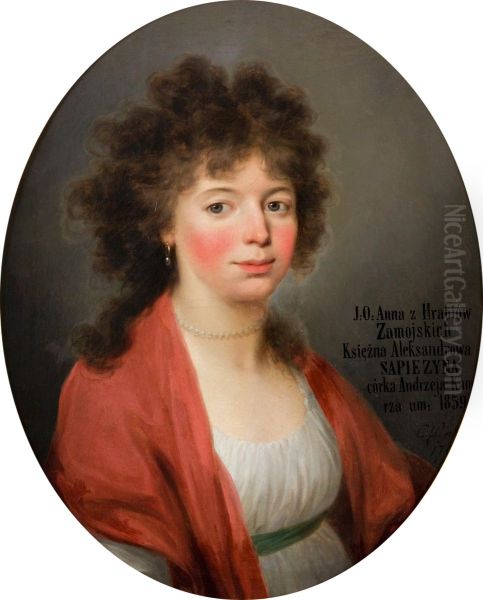 Portret Anny z Zamoyskich Aleksandrowej Sapiezyny Oil Painting by Kazimierz Wojniakowski