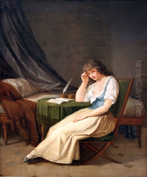 Young girl in morning dress, speculating sitting at a table Oil Painting by Philipp Friedrich Von Hetsch