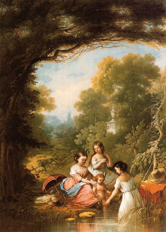 Ninas banandose Oil Painting by Rafael Romero Barros