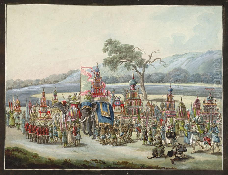 The ta'ziyahs being taken to the river for immersion Oil Painting by unknown