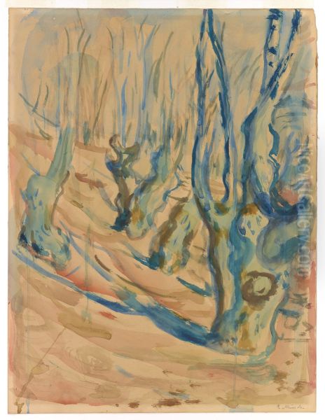 Scene from the Elm Forest at Ekely Oil Painting by Edvard Munch