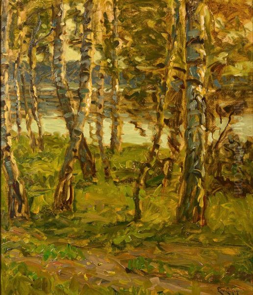 Birken am Boddenufer Oil Painting by Elisabeth Von Eicken