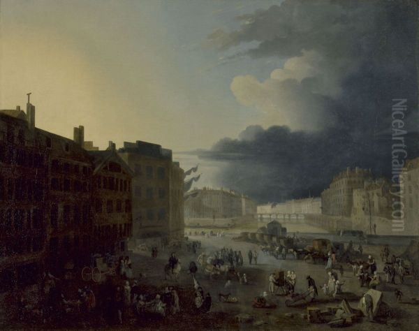 View of the pont Rouge and the tips of the islands of Saint-Louis and the Cite Oil Painting by Jacques-Albert Senave