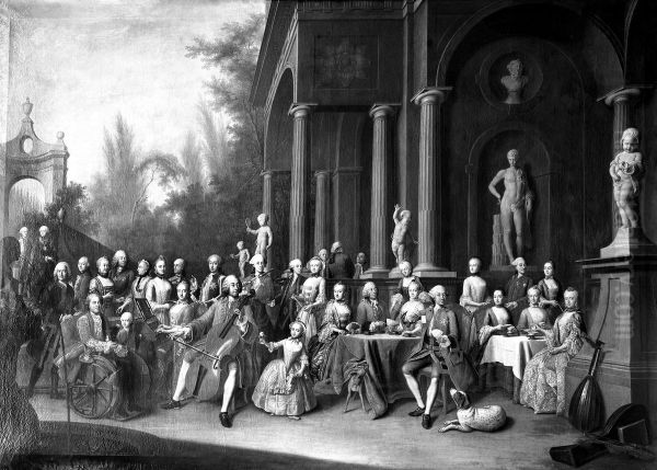 The electoral Bavarian and Saxon family in 1761 making music and playing cards Oil Painting by Peter Jacob Horemans