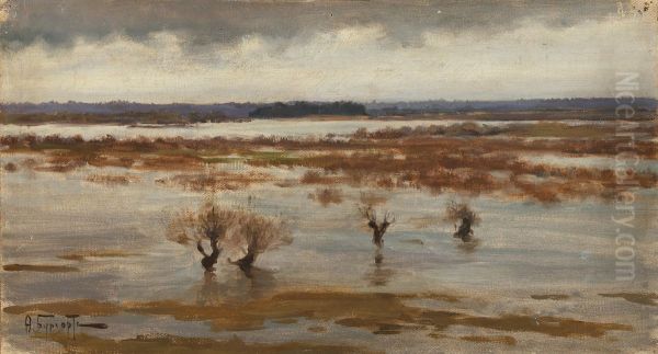 High Water in Spring Oil Painting by Fedor Karlovich Burkhardt