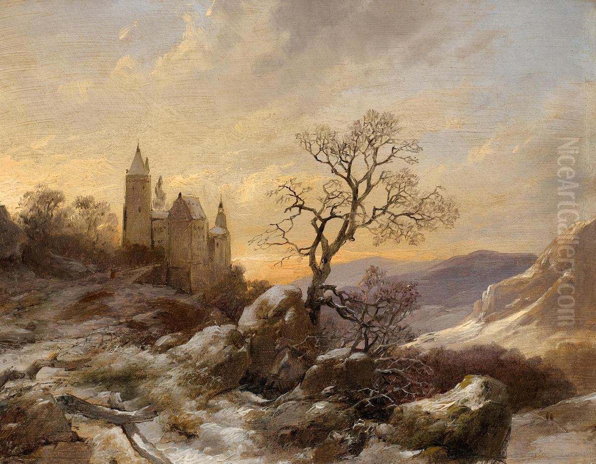 Weite Winterlandschaft mit einer Burganlage Oil Painting by Caspar Scheuren
