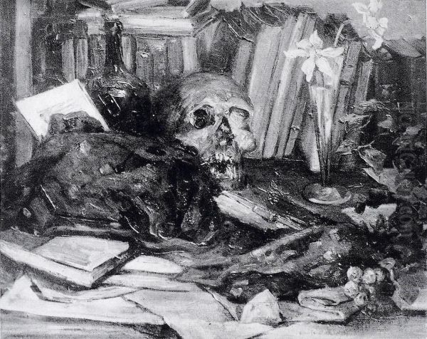Stillleben mit Totenkopf Oil Painting by Lovis Corinth