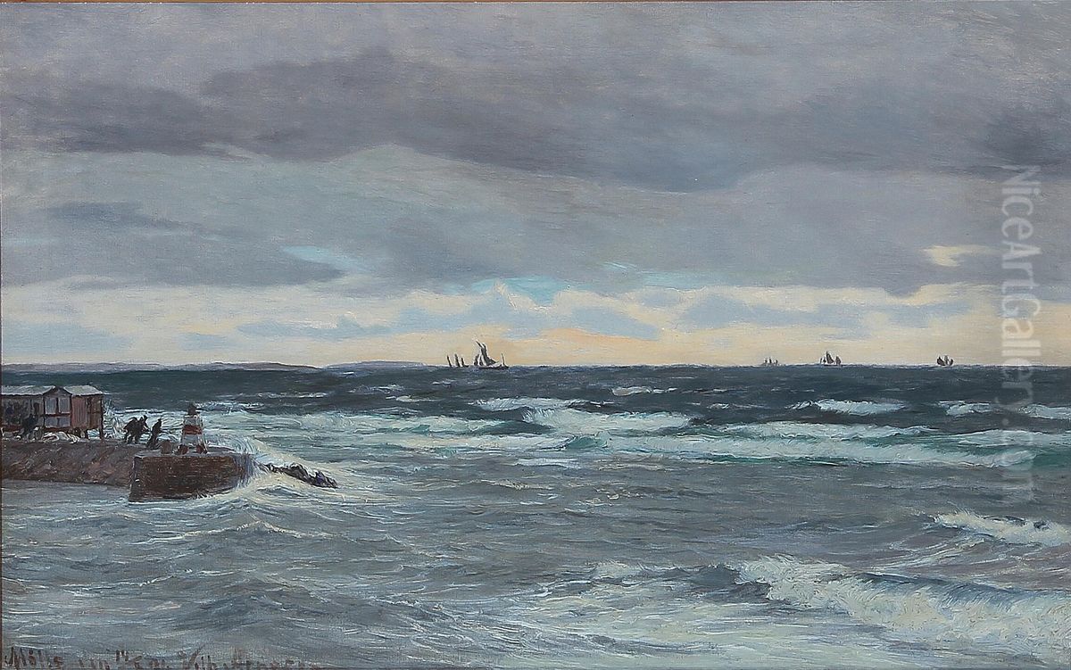 The coast at Molle, Sweden, in the background Zealand's coast. Oil Painting by Vilhelm Arnesen