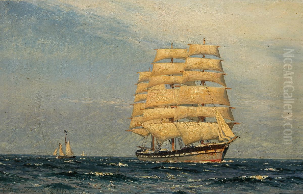 A frigate in the North Sea. Oil Painting by Vilhelm Arnesen