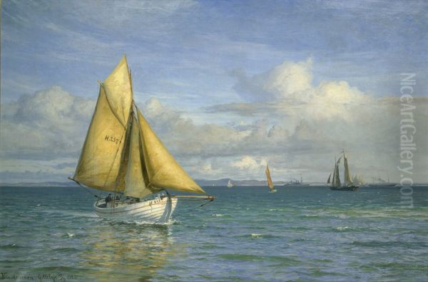 Skibe ud for Gilleleje. Oil Painting by Vilhelm Arnesen