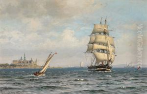 Sailing ships in the Sound off Kronborg.