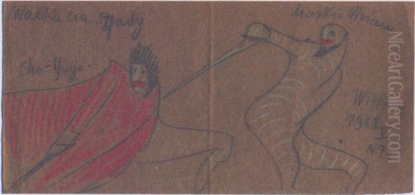 Swordfight Oil Painting by Stanislaw Ignacy Witkiewicz (Witkacy)